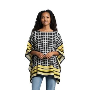 Michael Kors Chic Black and Yellow Geometric, poncho, cape style shirt